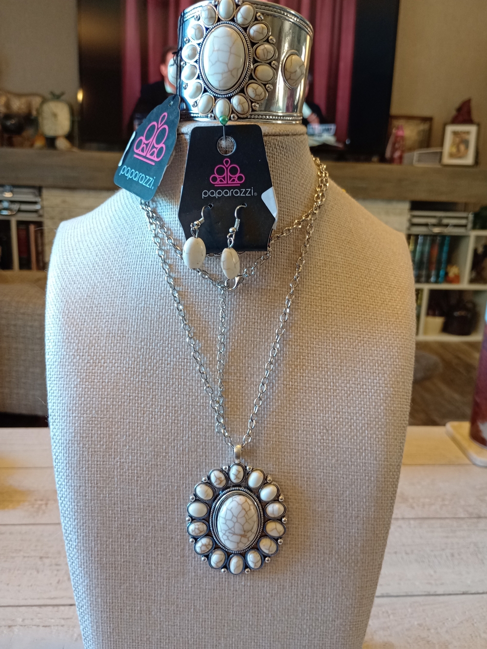 Paparazzi White Stone Boho Pendant Necklace Set